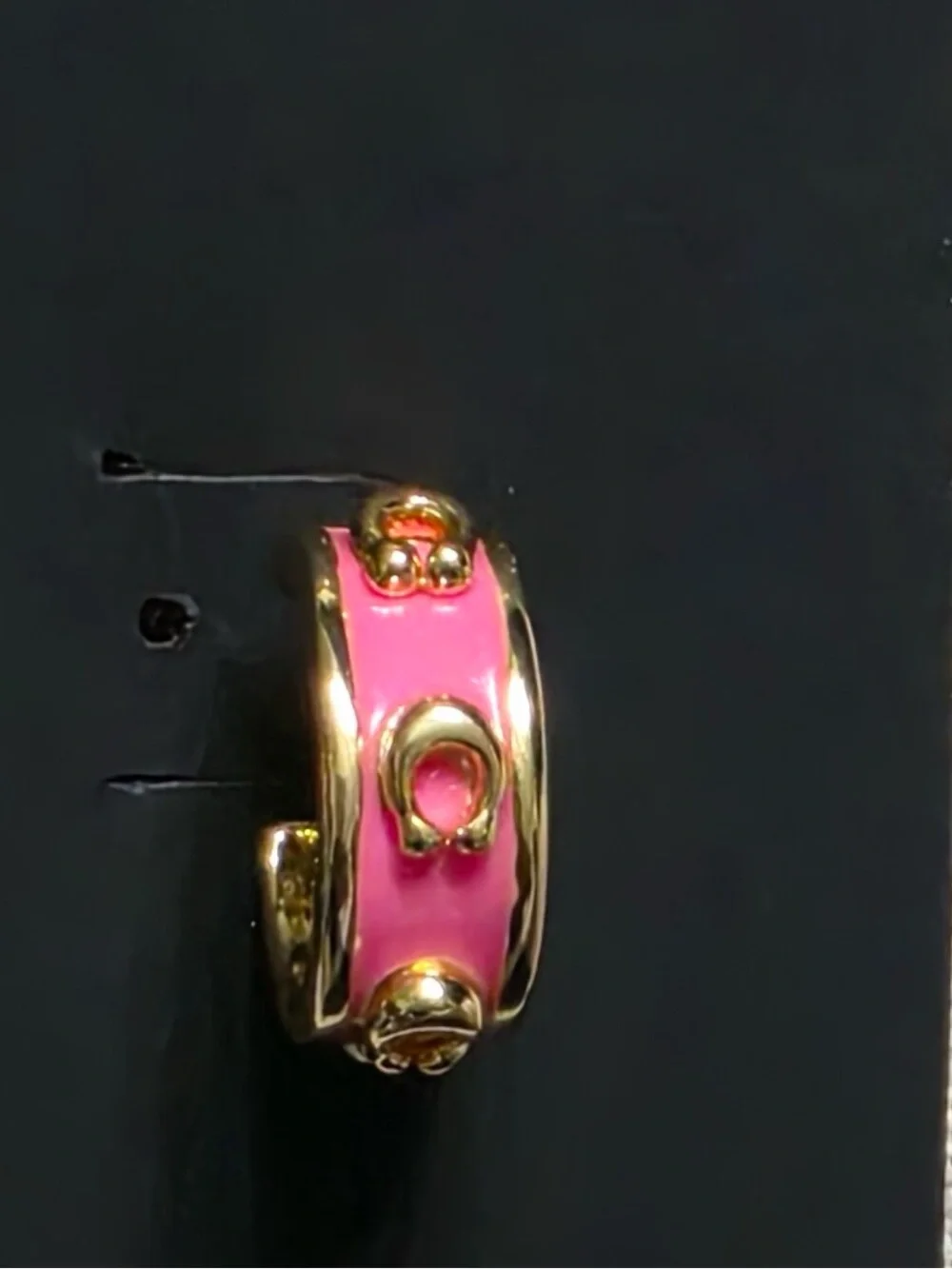 Coach Gold-Tone Hoop Earrings with Pink Enamel Accent - Picture 3 of 7